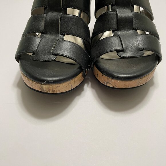 Womens Black Cork Wedge Sandals With Strappy Design By A.N.A. Size 8M - Picture 4 of 9